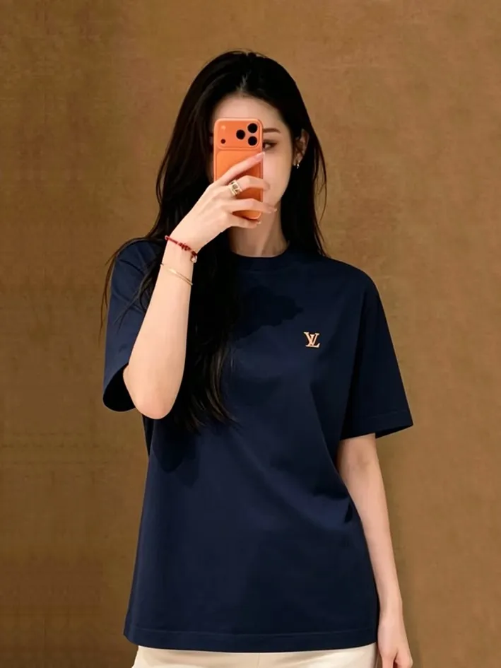 Louis Vuitton/Louis Vuitton 26ss chest silicone badge knitted short sleeves